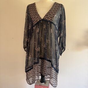 Lux Black and Blush Floral Sheer Blouse